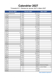 Calendrier Annuel 2027 Trimestre