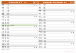 Calendrier pour les mois de Août et Septembre 2027 paysage 2