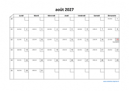 Calendrier août 2027 modele 02