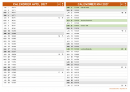 Calendrier pour les mois de Avril et Mai 2027 paysage 2