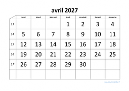 calendrier avril 2027