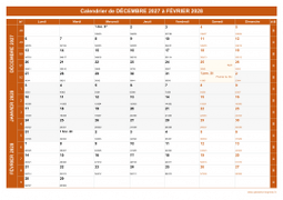 Calendrier pour les mois de Décembre 2027 à Février 2028 paysage 1