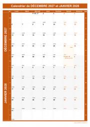 Calendrier pour les mois de Décembre 2027 et Janvier 2028 portrait 1