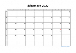 Calendrier décembre 2027 modele 03