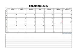 Calendrier décembre 2027 modele 07