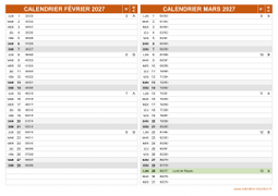 Calendrier pour les mois de Février et Mars 2027 paysage 2