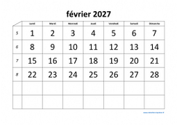 calendrier février 2027