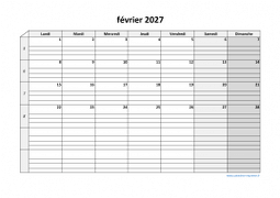 Calendrier février 2027 modele 05
