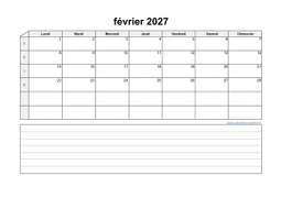 Calendrier février 2027 modele 07