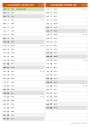 Calendrier pour les mois de Janvier et Février 2027 portrait 2