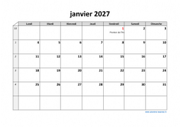 Calendrier janvier 2027 modele 03