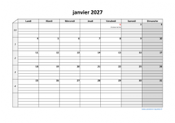 Calendrier janvier 2027 modele 05