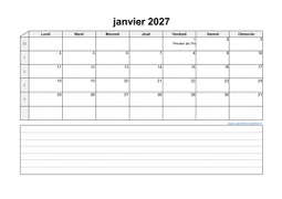 Calendrier janvier 2027 modele 07