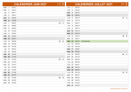Calendrier pour les mois de Juin et Juillet 2027 paysage 2