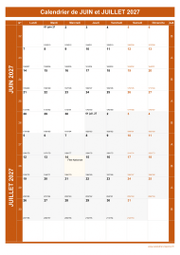 Calendrier pour les mois de Juin et Juillet 2027 portrait 1