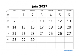calendrier juin 2027