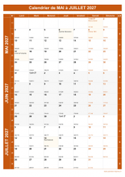 Calendrier pour les mois de Mai à Juillet 2027 portrait 1