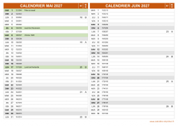 Calendrier pour les mois de Mai et Juin 2027 paysage 2