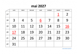 calendrier mai 2027