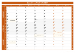 Calendrier pour les mois de Mars à Mai 2027 paysage 1
