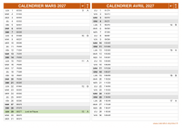 Calendrier pour les mois de Mars et Avril 2027 paysage 2