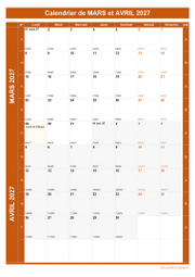 Calendrier pour les mois de Mars et Avril 2027 portrait 1