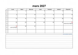 Calendrier mars 2027 modele 07