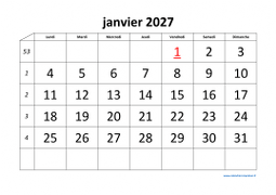 Calendrier Mensuel 2027 Modele 01