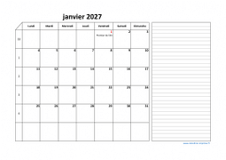 Calendrier Mensuel 2027 Modele 06