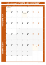 Calendrier pour les mois de Novembre et Décembre 2027 portrait 1