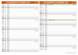 Calendrier pour les mois de Octobre et Novembre 2027 paysage 2