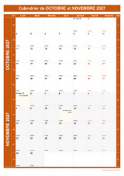 Calendrier pour les mois de Octobre et Novembre 2027 portrait 1