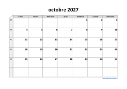 Calendrier octobre 2027 modele 03