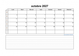 Calendrier octobre 2027 modele 07