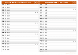 Calendrier pour les mois de Septembre et Octobre 2027 paysage 2