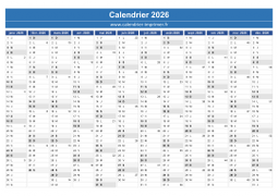 Calendrier 2026 avec numéros de semaine