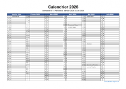 Calendrier Annuel 2026 Semestre