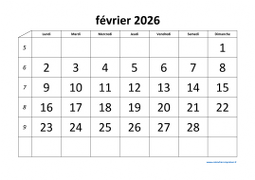 calendrier février 2026