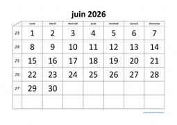 calendrier juin 2026