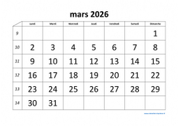 calendrier mars 2026