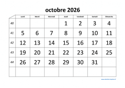 calendrier octobre 2026